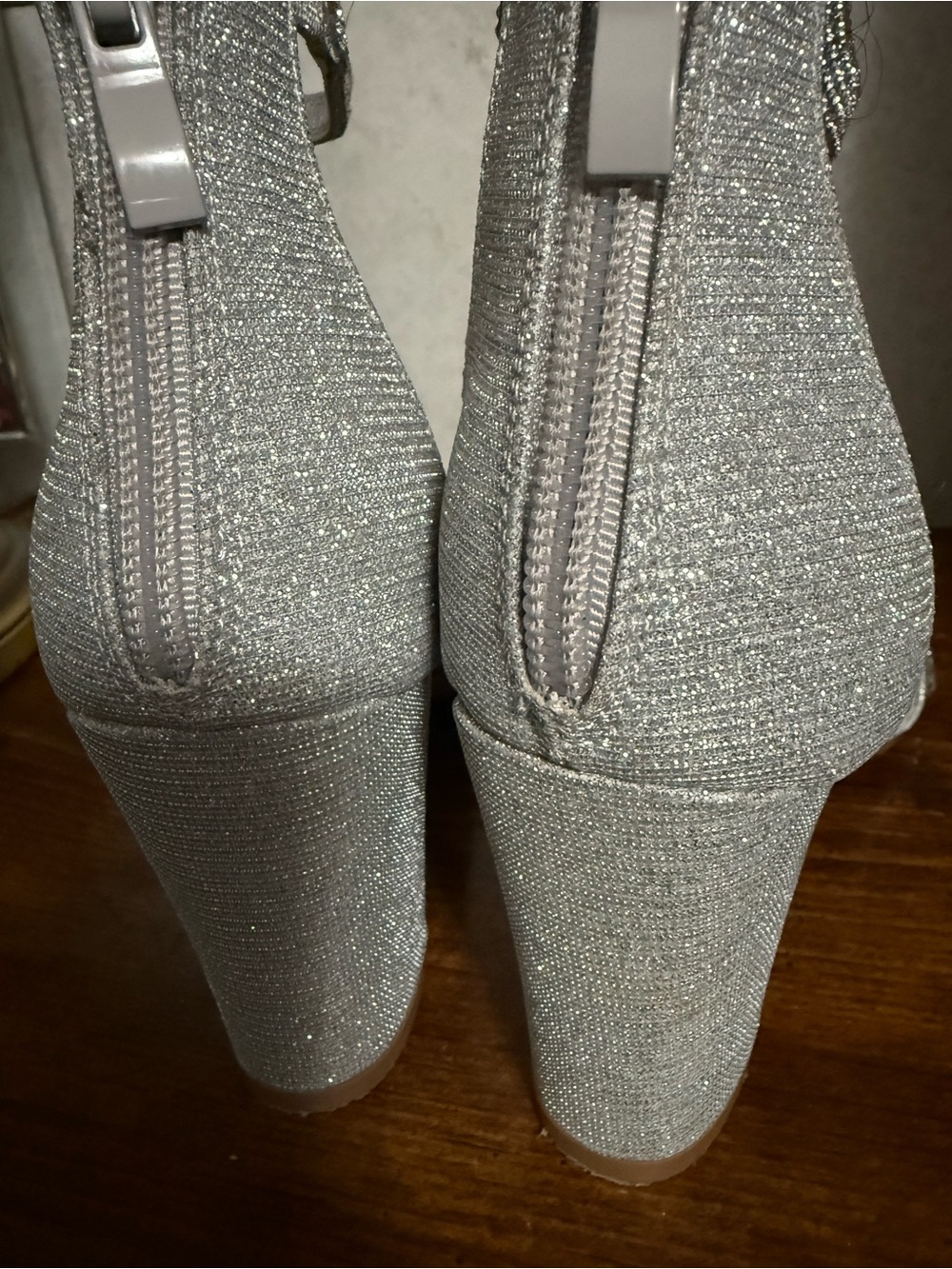 Silver Embellished Ankle-Strap Women's Heels - Picture 5 of 10